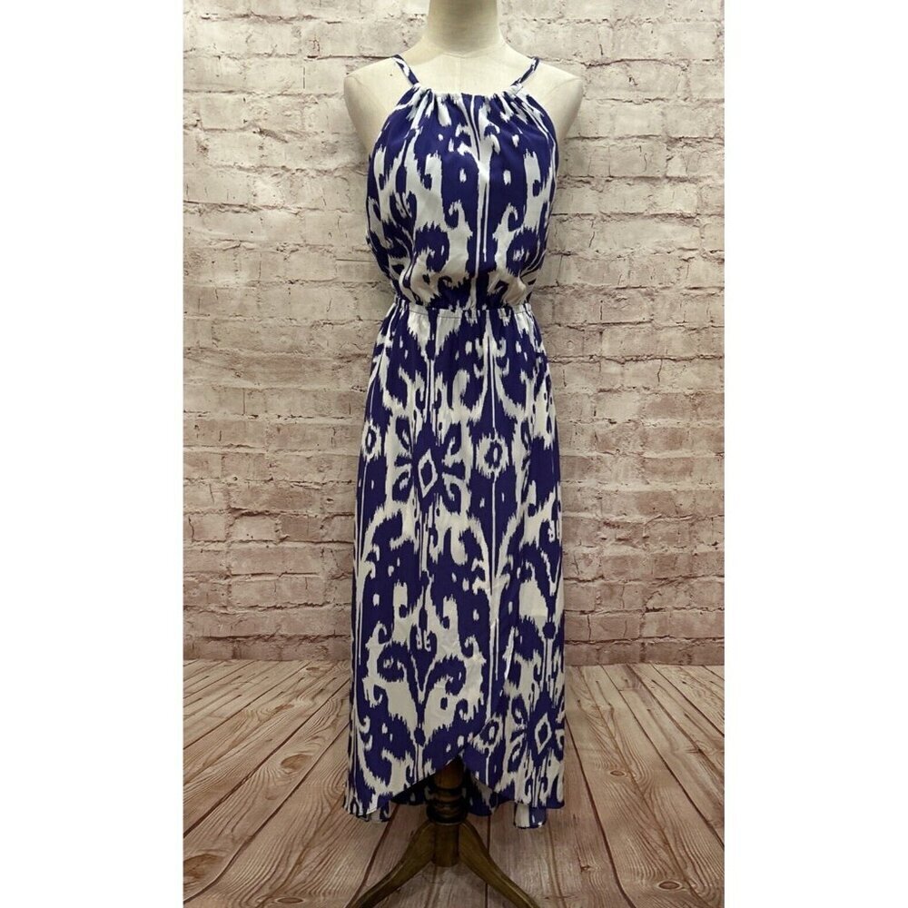 Athleta Ikat Bloom Maxi Dress Tulip Bottom Purple & White Womens Size XS